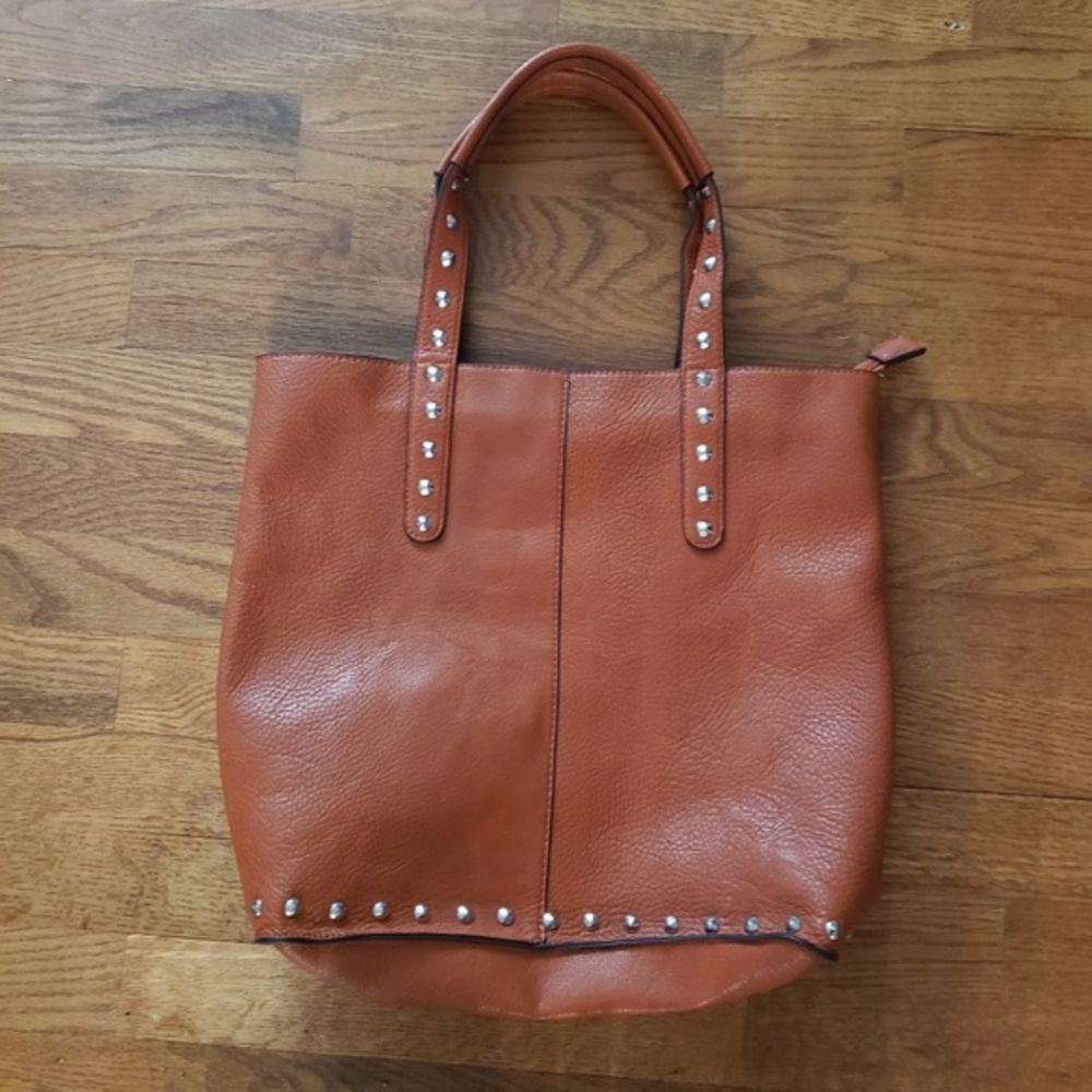 Burnt orange tote with silver studs